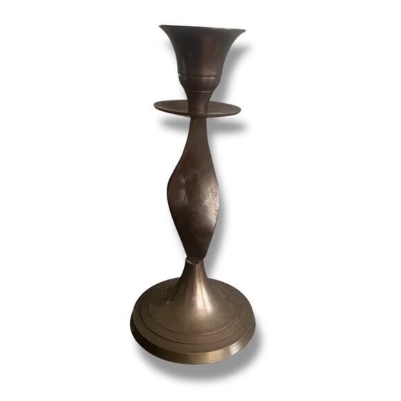 VTG 70s Mid Century Modern brass swirl 6" tall candlestick - Picture 2 of 3